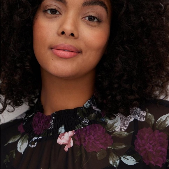 Torrid Chiffon Smocked Mock Neck Blouse - Picture 3 of 5